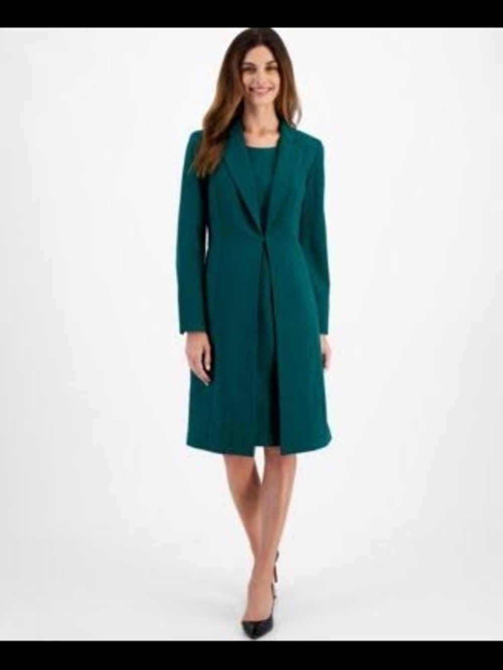 Le Suit Emerald A-Line Dress and Knee-Length Suit Jacket with Tailored Collar